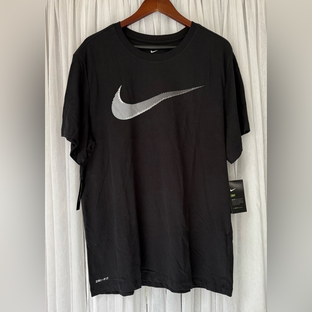 Nike Men's Black Tee with Silver Logo